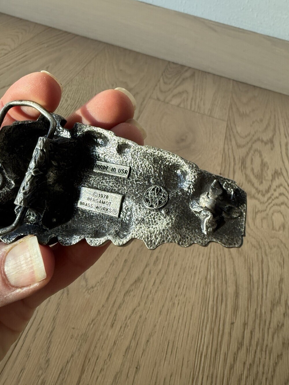 Vintage Train Engine Bergamot Brass Works Belt Buckle 1978 Sturdy Quality Silver - Picture 3 of 5